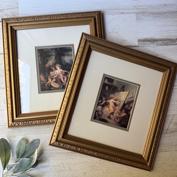 Vintage Gold Framed Neoclassical Rococo Cherub Allegory Art Prints (Set of 2) - Picture 1 of 10